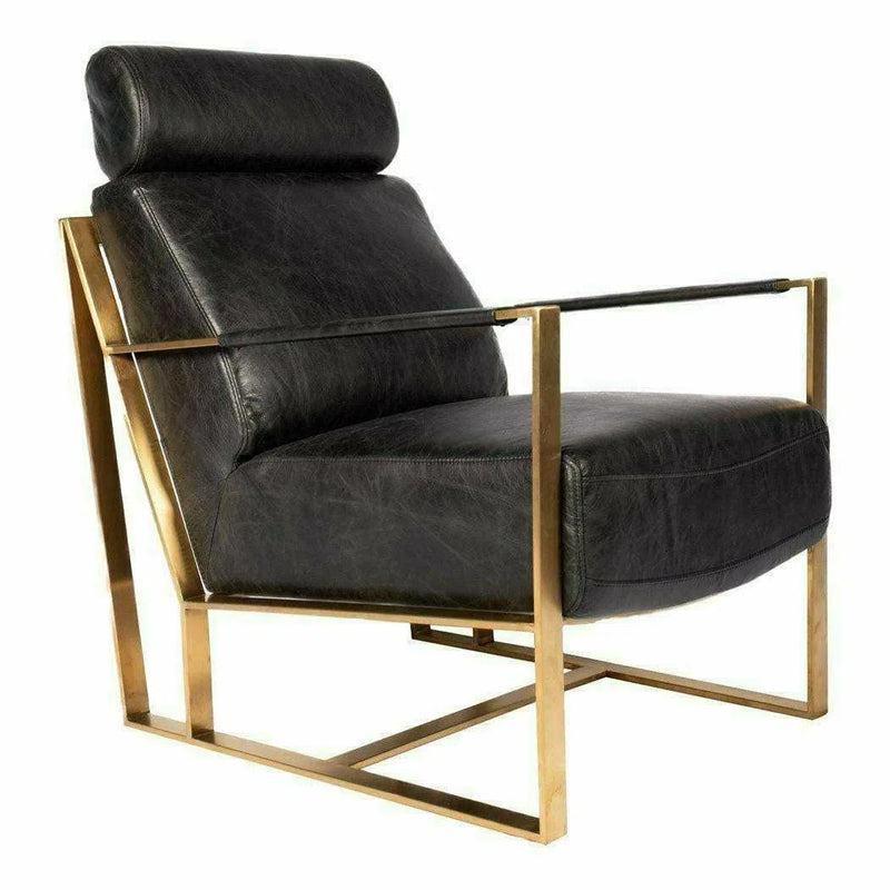 Paradiso Black Leather Accent Slipper Chair Gold Metal Frame Club Chairs LOOMLAN By Moe's Home