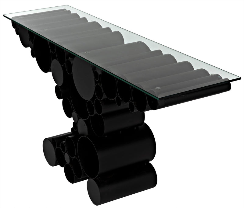 Paradox Console, Black Steel with Glass Top-Console Tables-Noir-LOOMLAN