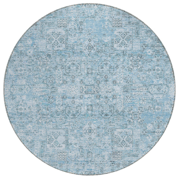 Parallel Bands Blue Washable Indoor-Outdoor Rug