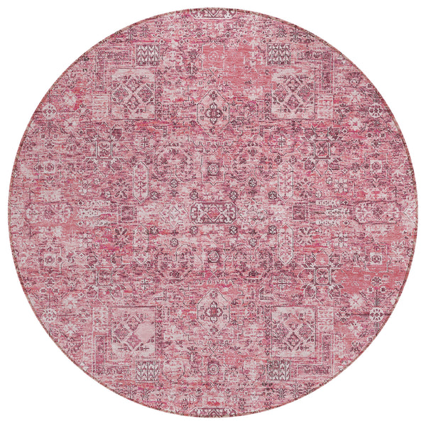 Parallel Bands Pink Washable Indoor-Outdoor Rug