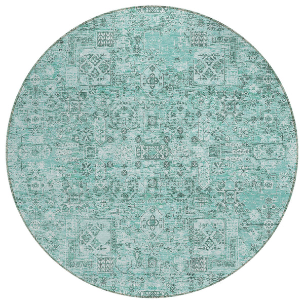 Parallel Bands Teal Washable Indoor-Outdoor Rug