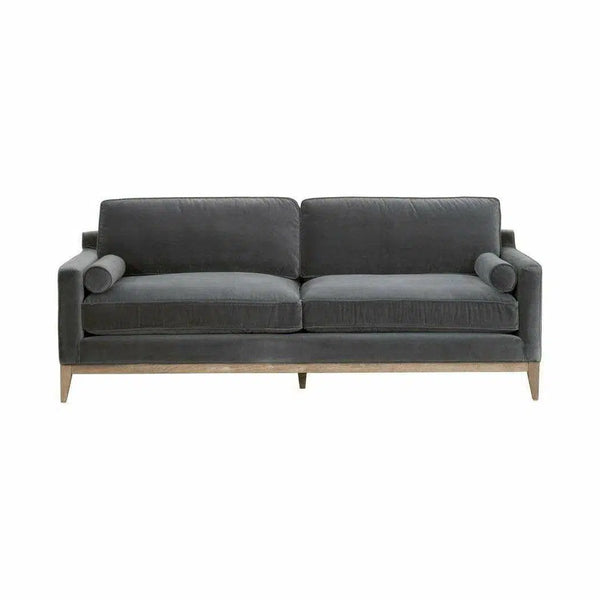 Parker 86" Post Modern Sofa Dark Dove Velvet Natural Oak Sofas & Loveseats LOOMLAN By Essentials For Living