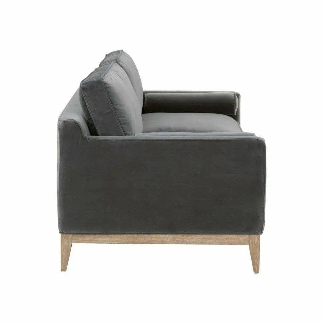 Parker 86" Post Modern Sofa Gray Velvet Natural Oak