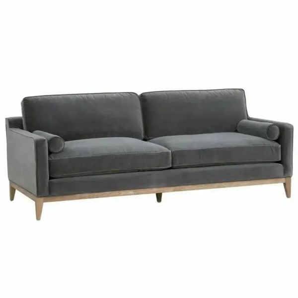 Parker 86" Post Modern Sofa Gray Velvet Natural Oak - LOOMLAN - Essentials For Living - Sofas & Loveseats