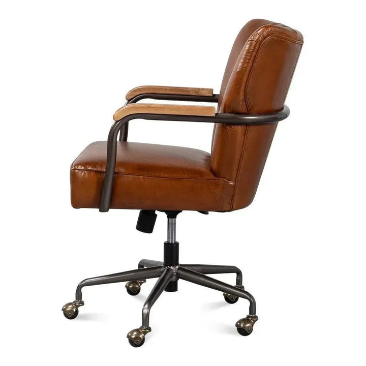 Parker Office Chair Vintage Havana Leather-Office Chairs-Sarreid-LOOMLAN