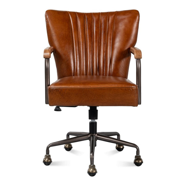 Parker Office Chair Vintage Havana Leather-Office Chairs-Sarreid-LOOMLAN