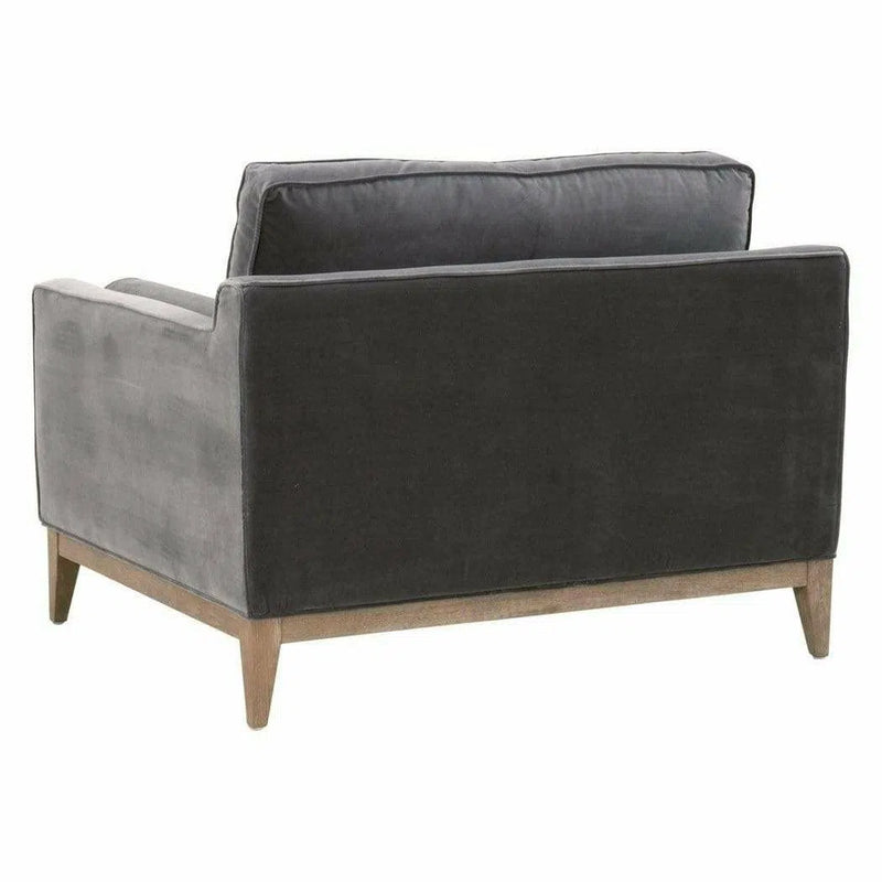Parker Post Modern Sofa Chair Dark Dove Velvet Natural Oak Club Chairs LOOMLAN By Essentials For Living