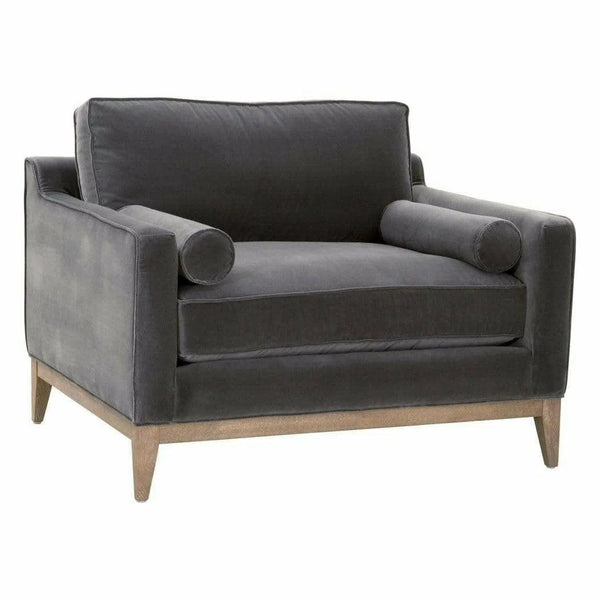 Parker Post Modern Sofa Chair Dark Dove Velvet Natural Oak Club Chairs LOOMLAN By Essentials For Living