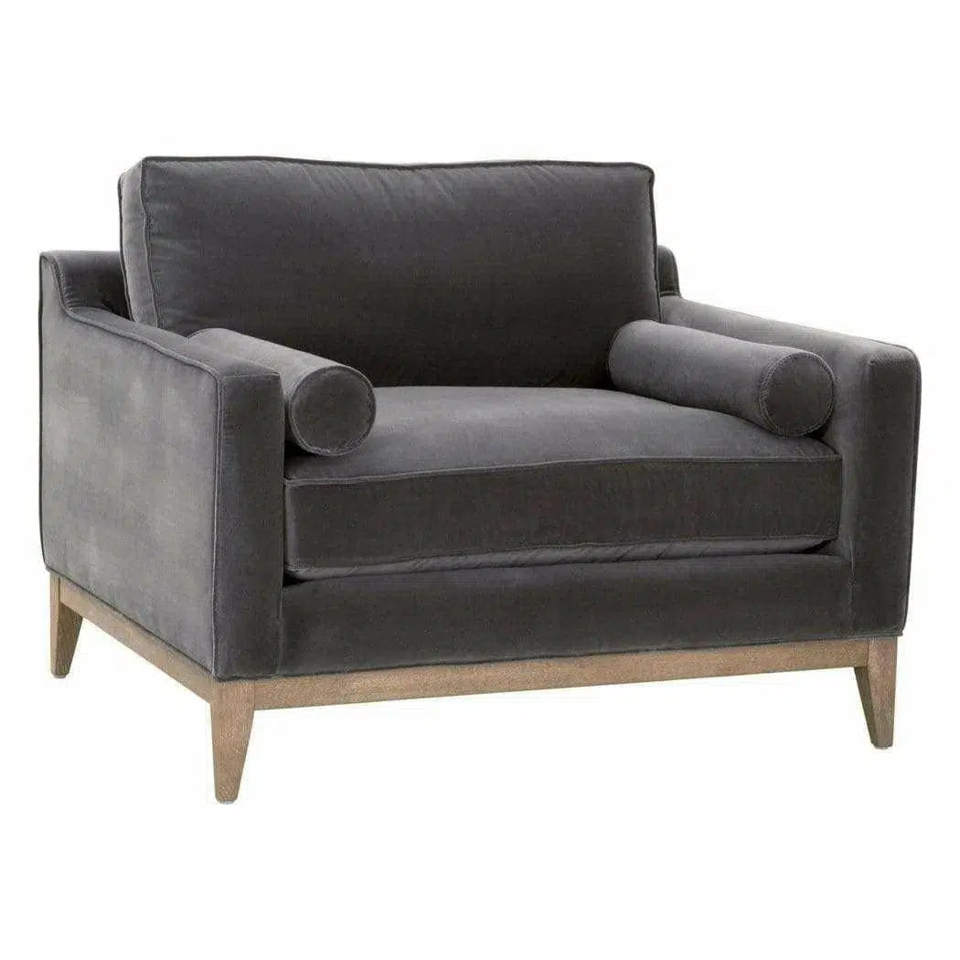 Parker Post Modern Sofa Chair Gray Velvet Natural Oak