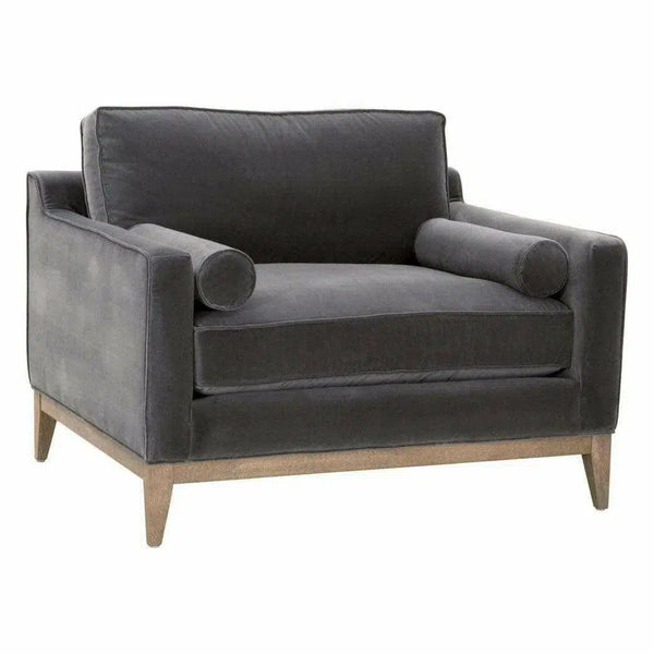 Parker Post Modern Sofa Chair Gray Velvet Natural Oak-Club Chairs-Essentials For Living-LOOMLAN