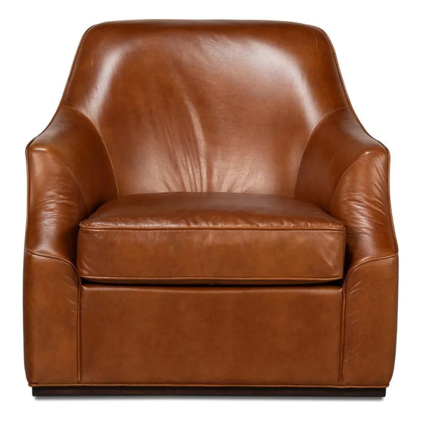 Parrish Brown Finish Leather Swivel Sofa-Sofas & Loveseats-Sarreid-LOOMLAN