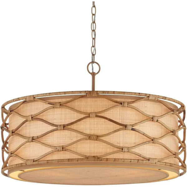 Partita Iron and Rattan Beige Pendant - LOOMLAN - Currey & Co - Pendants