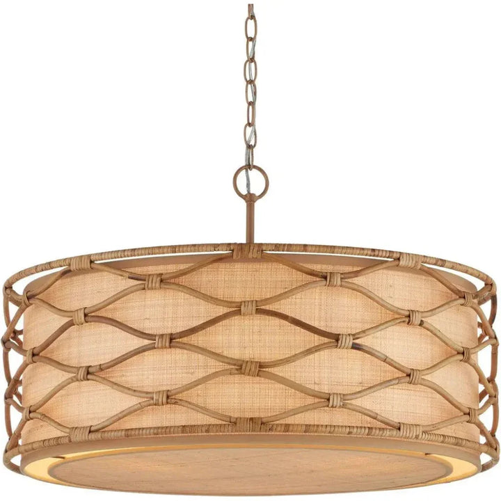 Partita Iron and Rattan Beige Pendant - LOOMLAN - Currey & Co - Pendants