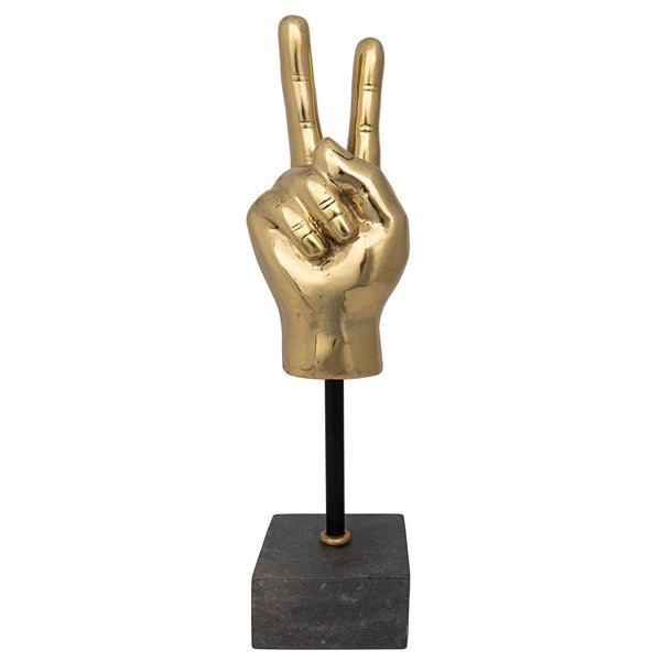 Peace Sign On Stand Marble Base Sculpture-Statues & Sculptures-Noir-LOOMLAN
