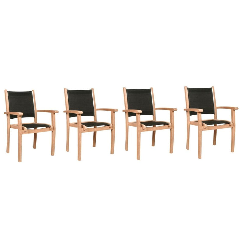 Pearl Stacking Teak Outdoor Dining Armchair (Set of 4)-Outdoor Dining Chairs-HiTeak-Black-LOOMLAN