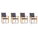 Pearl Stacking Teak Outdoor Dining Armchair (Set of 4)-Outdoor Dining Chairs-HiTeak-Blue-LOOMLAN