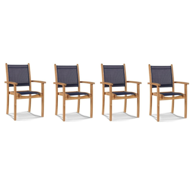 Pearl Stacking Teak Outdoor Dining Armchair (Set of 4)-Outdoor Dining Chairs-HiTeak-Blue-LOOMLAN