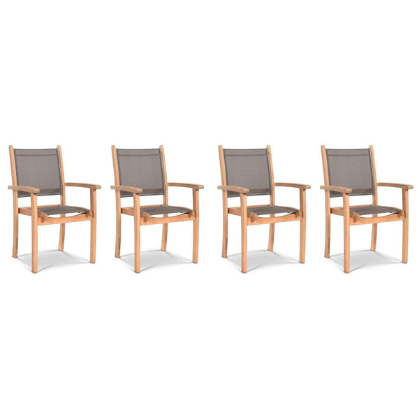 Pearl Stacking Teak Outdoor Dining Armchair (Set of 4)-Outdoor Dining Chairs-HiTeak-Taupe-LOOMLAN