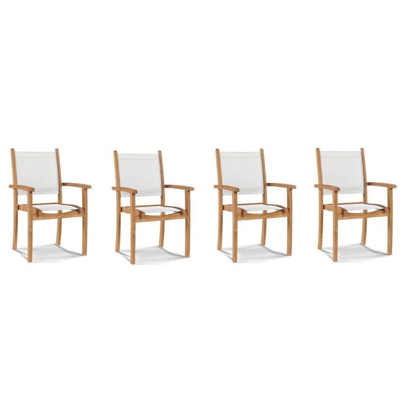 Pearl Stacking Teak Outdoor Dining Armchair (Set of 4)-Outdoor Dining Chairs-HiTeak-White-LOOMLAN