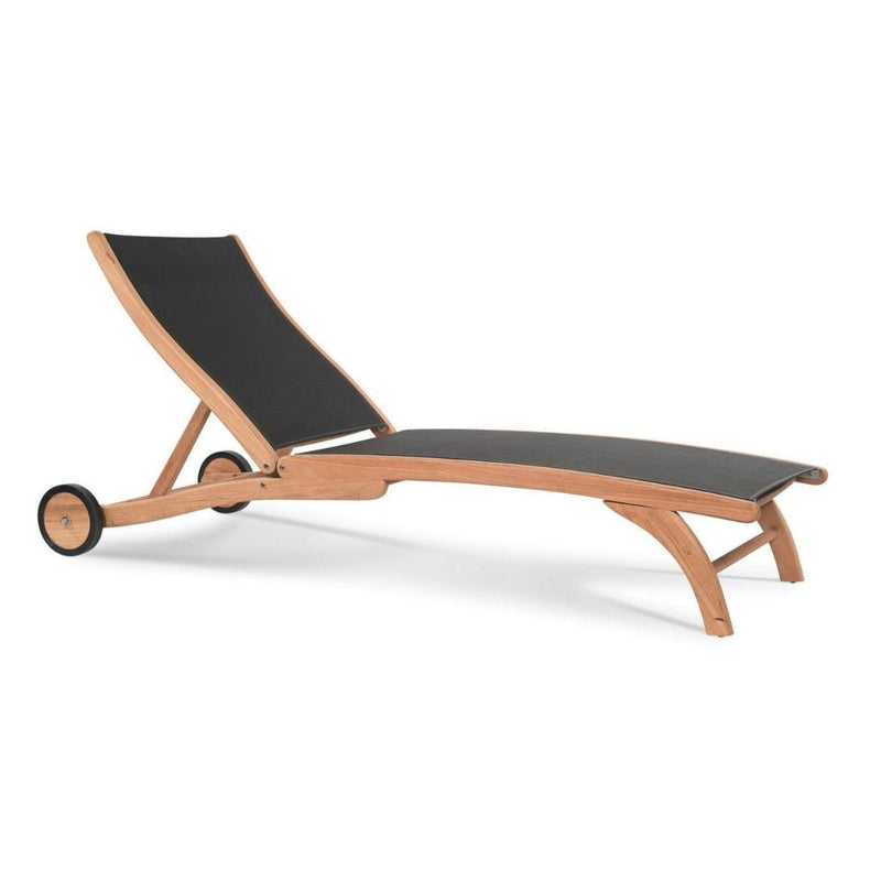 Pearl Teak Outdoor Reclining Chaise Lounger with Wheels-Outdoor Cabanas & Loungers-HiTeak-Black-LOOMLAN