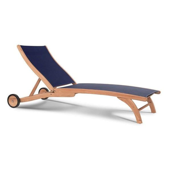 Pearl Teak Outdoor Reclining Chaise Lounger with Wheels-Outdoor Cabanas & Loungers-HiTeak-Blue-LOOMLAN