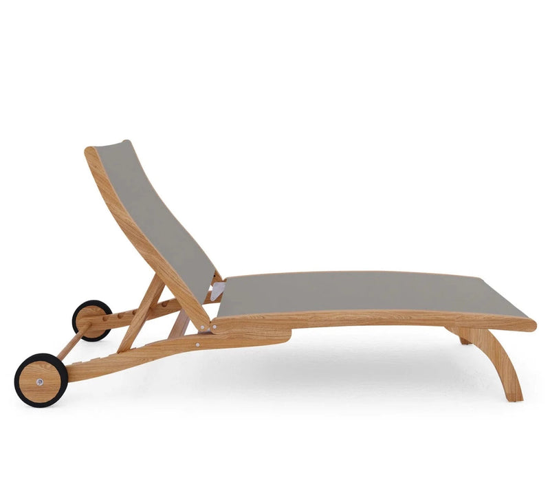 Pearl Teak Outdoor Reclining Chaise Lounger with Wheels-Outdoor Cabanas & Loungers-HiTeak-Taupe-LOOMLAN