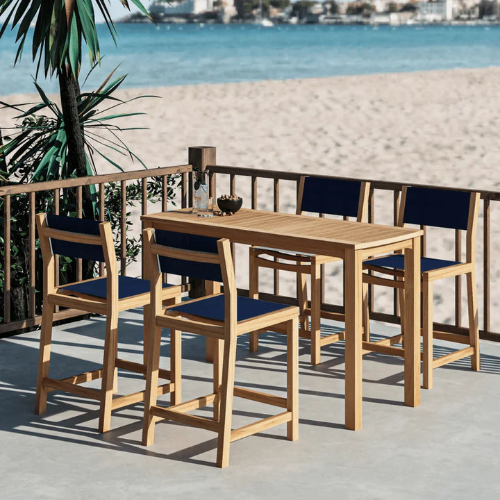 Pearl Teak Patio Counter Height Dining Set 5PC-Outdoor Dining Sets-HiTeak-Blue-LOOMLAN