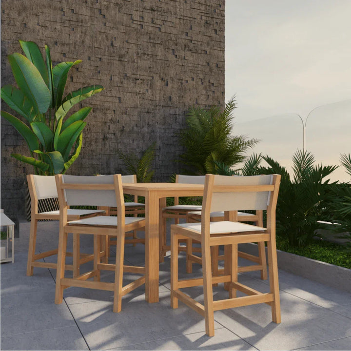 Pearl Teak Patio Counter Height Dining Set 7PC-Outdoor Dining Sets-HiTeak-White-LOOMLAN