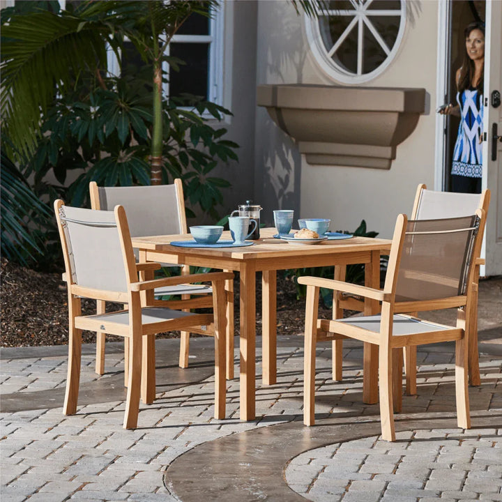 Pearl Teak Patio Square Dining Set 5PC-Outdoor Dining Sets-HiTeak-LOOMLAN