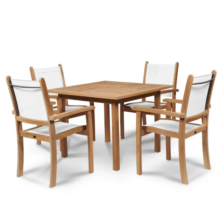 Pearl Teak Patio Square Dining Set 5PC-Outdoor Dining Sets-HiTeak-White-LOOMLAN