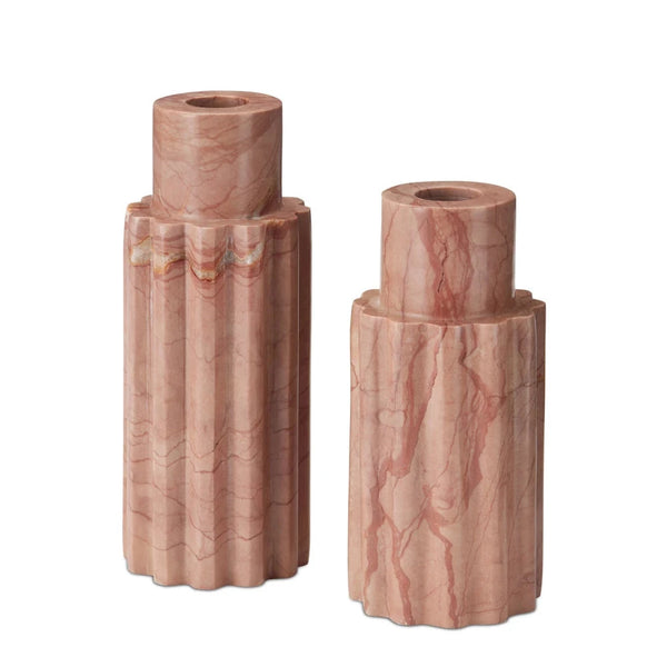 Penrose Pink Marble Candle Holders 2PC-Candle Holders-Currey & Co-LOOMLAN