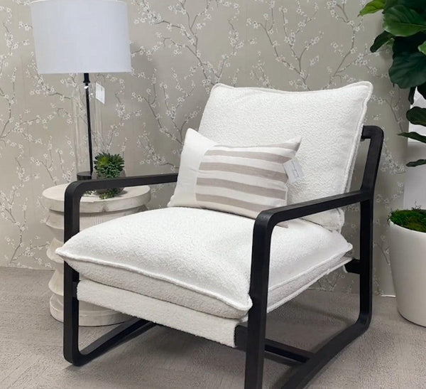 Performance Fabric White Boucle Brown Sling Hamlin Club Chair Club Chairs LOOMLAN By Essentials For Living