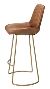 Perry Brown Buffalo Leather Bar Stool With Back Bar Stools LOOMLAN By Jamie Young