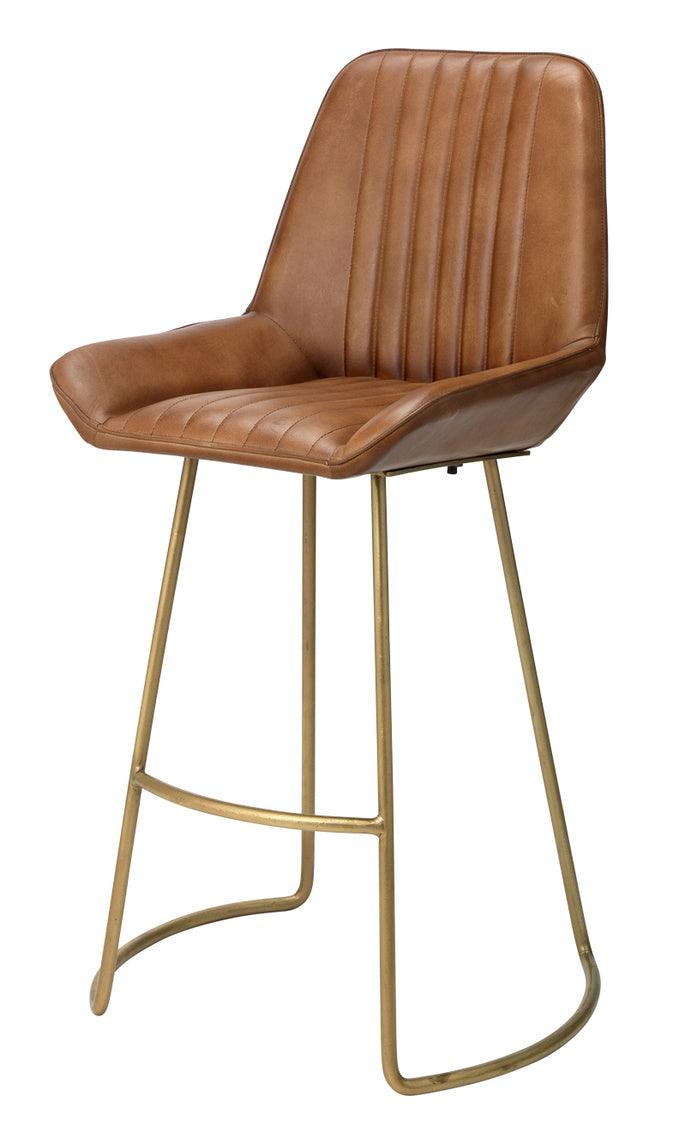 Perry Brown Buffalo Leather Counter Stool With Back Counter Stools LOOMLAN By Jamie Young