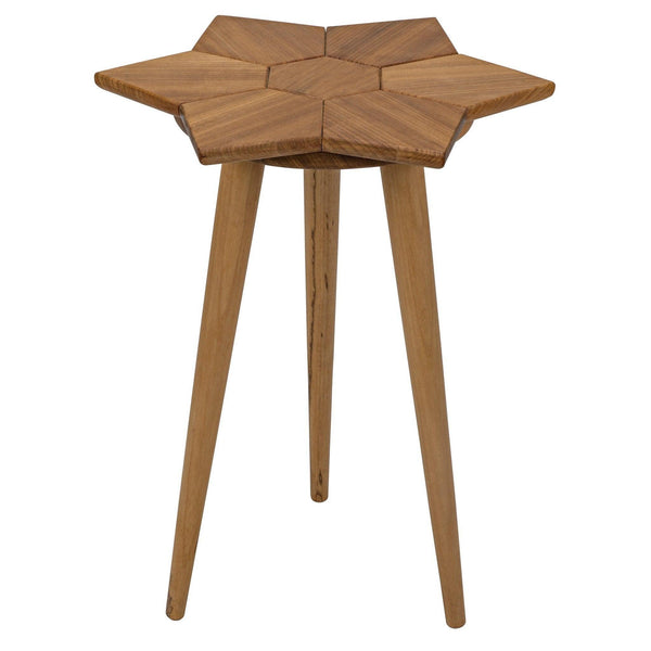 Petal Teak Wood Geometric Side Table-Side Tables-Noir-LOOMLAN