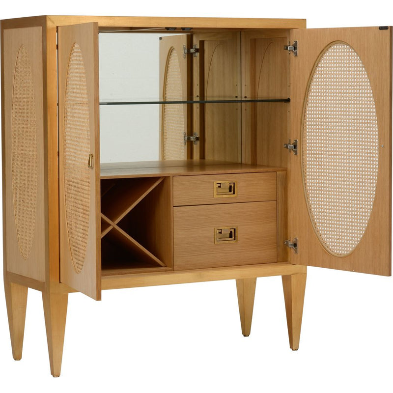 Petite Caned Natural Wood Framed Bar Cabinet-Home Bar Cabinets-Chelsea House-LOOMLAN