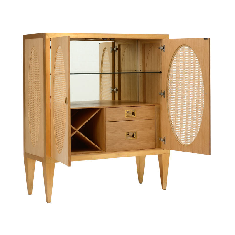 Petite Caned Natural Wood Framed Bar Cabinet-Home Bar Cabinets-Chelsea House-LOOMLAN