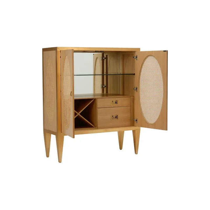 Petite Caned Natural Wood Framed Bar Cabinet-Home Bar Cabinets-Chelsea House-LOOMLAN
