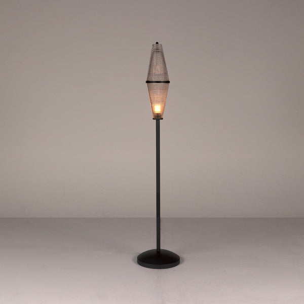 Petra Steel and Glass Floor Lamp-Floor Lamps-Noir-LOOMLAN