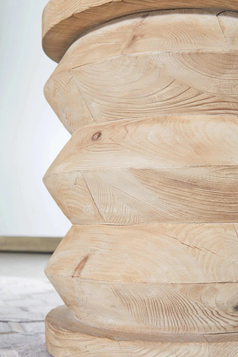 Round Pier Accent Table Reclaimed Pine Wood