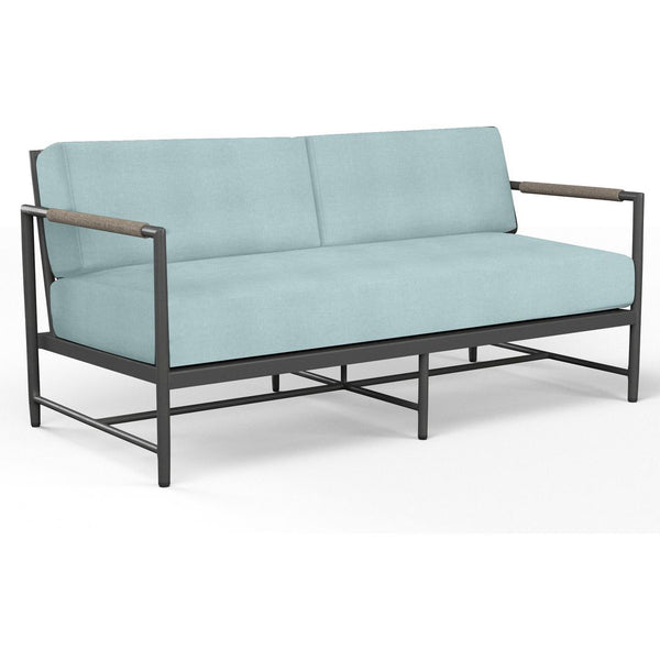 Pietra Sunbrella Modern Outdoor Loveseat-Outdoor Sofas & Loveseats-Sunset West-Dupione Celeste-LOOMLAN