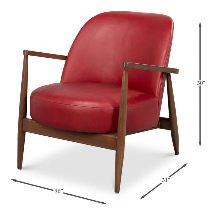 Pindar Red Leather Armchair - LOOMLAN - Sarreid - Club Chairs