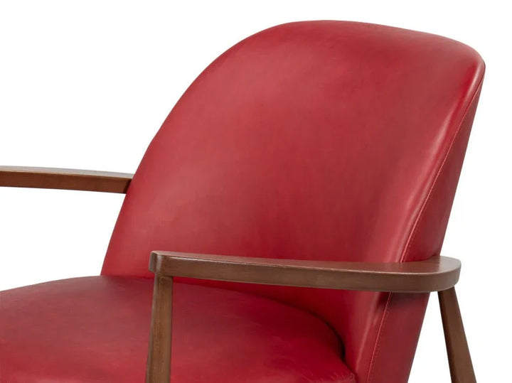 Pindar Red Leather Armchair - LOOMLAN - Sarreid - Club Chairs