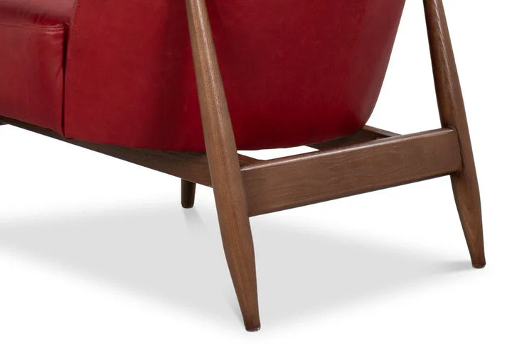 Pindar Red Leather Armchair - LOOMLAN - Sarreid - Club Chairs