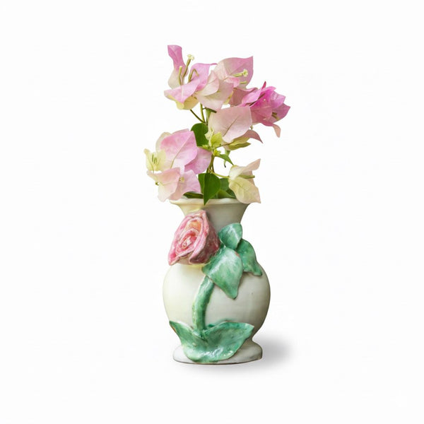 Pink Rose Design Ceramic Outdoor Vase