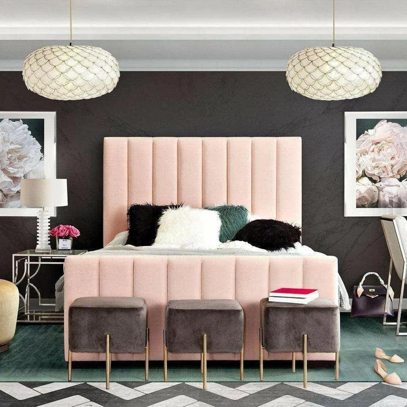 Pink Velvet Tufted Eastern King Bed Frame