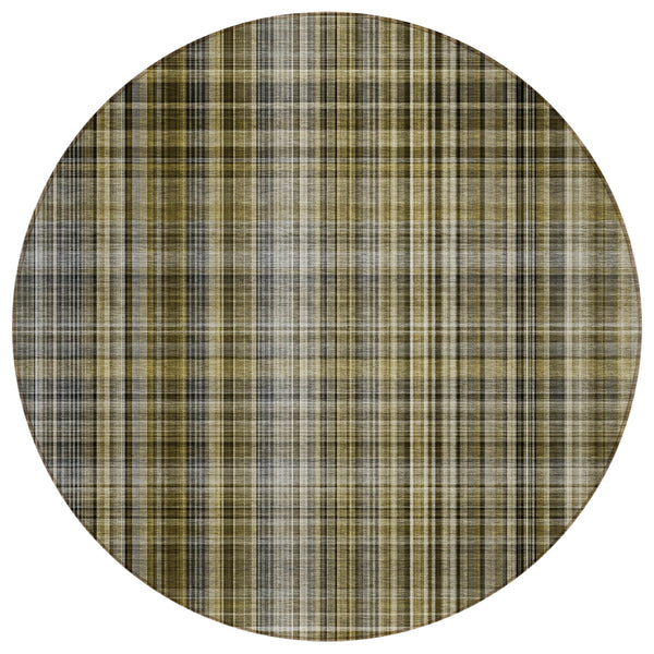 Plaid Brown Washable Indoor-Outdoor Rug