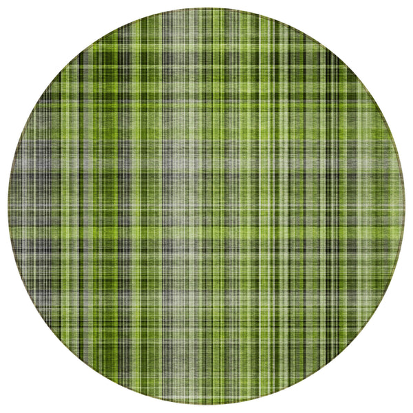 Plaid Green Washable Indoor-Outdoor Rug