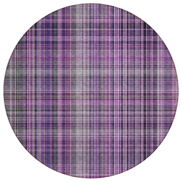 Plaid Purple Washable Indoor-Outdoor Rug