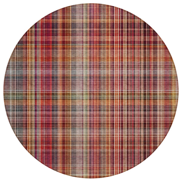 Plaid Red Washable Indoor-Outdoor Rug
